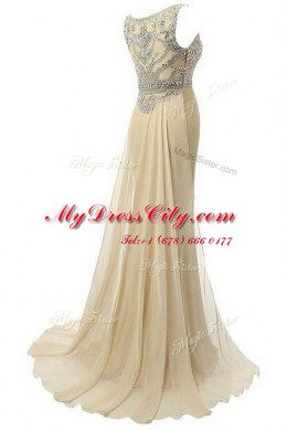 Scoop Champagne Sleeveless Beading Side Zipper Prom Dress