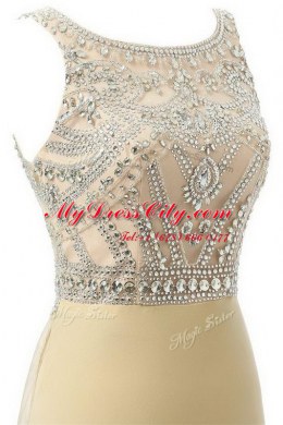 Scoop Champagne Sleeveless Beading Side Zipper Prom Dress