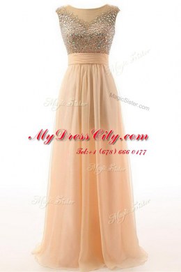 Peach Scoop Backless Beading and Belt Prom Party Dress Sleeveless
