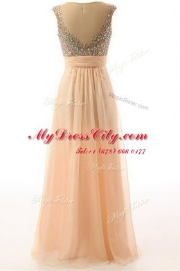 Peach Scoop Backless Beading and Belt Prom Party Dress Sleeveless