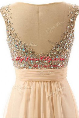 Peach Scoop Backless Beading and Belt Prom Party Dress Sleeveless