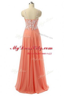 Chic Floor Length Watermelon Red Prom Dresses Spaghetti Straps Sleeveless Zipper