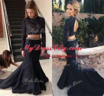 Long Sleeves Brush Train Beading Backless Dress for Prom