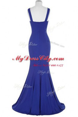 Mermaid With Train Royal Blue Dress for Prom Halter Top Sleeveless Brush Train Zipper