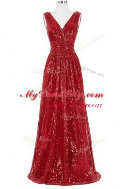 With Train Zipper Red for Prom and Party with Sequins Brush Train