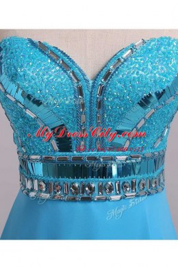 Baby Blue Empire Sweetheart Sleeveless Chiffon Floor Length Zipper Beading and Belt Prom Evening Gown