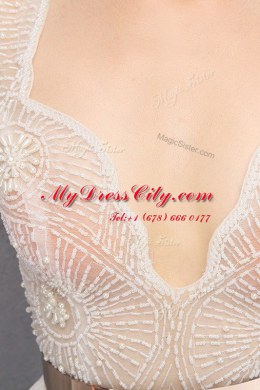 Unique Square Sleeveless Tulle Lace and Belt Sweep Train Zipper