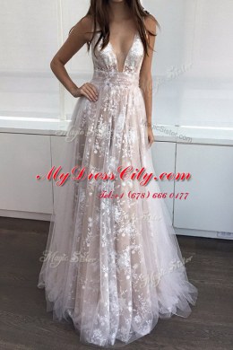 Sleeveless Backless Floor Length Lace Homecoming Dress