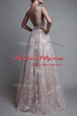 Sleeveless Backless Floor Length Lace Homecoming Dress