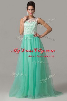 Flirting Scoop Sleeveless Criss Cross Dress for Prom Turquoise Tulle