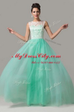 Flirting Scoop Sleeveless Criss Cross Dress for Prom Turquoise Tulle