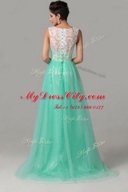 Flirting Scoop Sleeveless Criss Cross Dress for Prom Turquoise Tulle