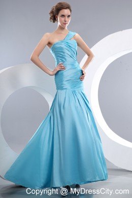 Mermaid Ruched Blue Pageant Evening Dress with One Shoulder