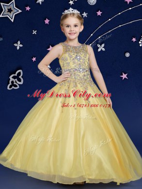 Scoop Floor Length Ball Gowns Sleeveless Gold Casual Dresses Zipper