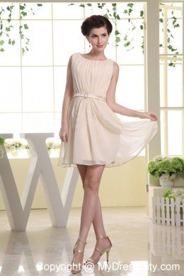 Short Champagne Prom Gown for Party with Bateau Neck