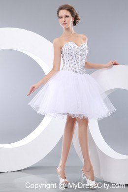 Sweetheart White Short Prom Party Dress with Rhinestone