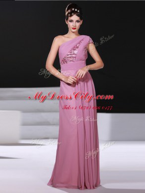 Shining One Shoulder Lilac Sleeveless Ruching Prom Dresses