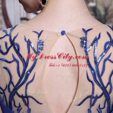 Dramatic Royal Blue Chiffon Zipper Dress for Prom Sleeveless Floor Length Sequins and Pleated