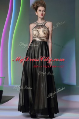 Black Halter Top Side Zipper Beading Prom Evening Gown Sleeveless