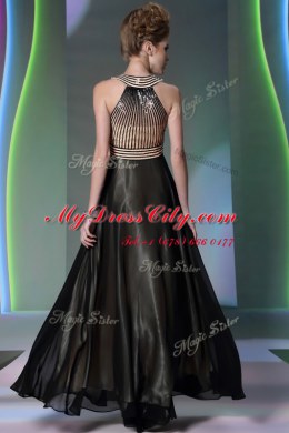 Black Halter Top Side Zipper Beading Prom Evening Gown Sleeveless