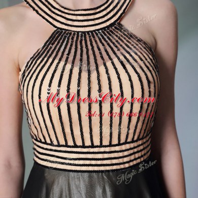 Black Halter Top Side Zipper Beading Prom Evening Gown Sleeveless