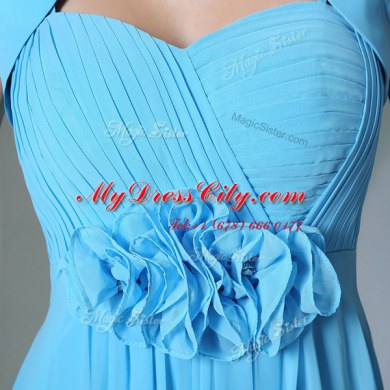 Baby Blue Sweetheart Neckline Beading and Hand Made Flower Evening Dress Cap Sleeves Zipper