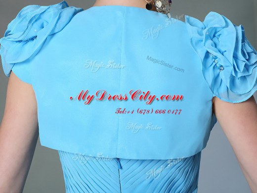 Baby Blue Sweetheart Neckline Beading and Hand Made Flower Evening Dress Cap Sleeves Zipper