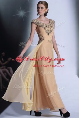 Graceful Peach Side Zipper Scoop Beading and Appliques Homecoming Dress Chiffon Cap Sleeves