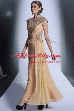 Graceful Peach Side Zipper Scoop Beading and Appliques Homecoming Dress Chiffon Cap Sleeves