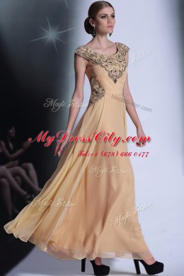 Graceful Peach Side Zipper Scoop Beading and Appliques Homecoming Dress Chiffon Cap Sleeves