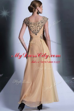 Graceful Peach Side Zipper Scoop Beading and Appliques Homecoming Dress Chiffon Cap Sleeves