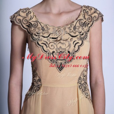 Graceful Peach Side Zipper Scoop Beading and Appliques Homecoming Dress Chiffon Cap Sleeves