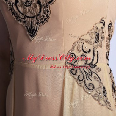 Graceful Peach Side Zipper Scoop Beading and Appliques Homecoming Dress Chiffon Cap Sleeves