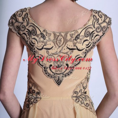 Graceful Peach Side Zipper Scoop Beading and Appliques Homecoming Dress Chiffon Cap Sleeves