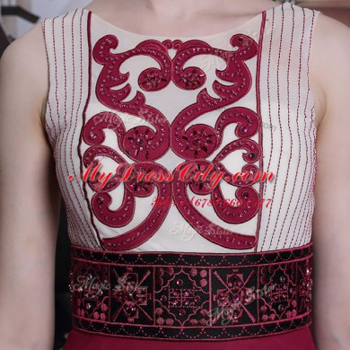 Sleeveless Floor Length Beading and Appliques Side Zipper Prom Gown with Burgundy