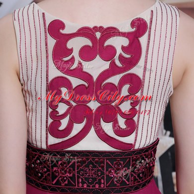 Sleeveless Floor Length Beading and Appliques Side Zipper Prom Gown with Burgundy