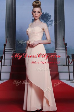 Best Selling One Shoulder Baby Pink Long Sleeves Chiffon Side Zipper Dress for Prom for Prom and Party