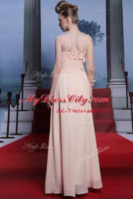 Best Selling One Shoulder Baby Pink Long Sleeves Chiffon Side Zipper Dress for Prom for Prom and Party
