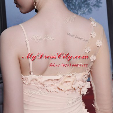 Best Selling One Shoulder Baby Pink Long Sleeves Chiffon Side Zipper Dress for Prom for Prom and Party