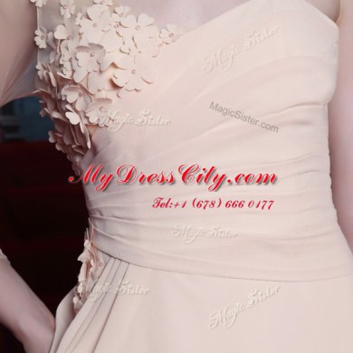 Best Selling One Shoulder Baby Pink Long Sleeves Chiffon Side Zipper Dress for Prom for Prom and Party