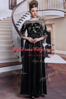 Sequins Asymmetric 3 4 Length Sleeve Clasp Handle Dress for Prom Black Chiffon