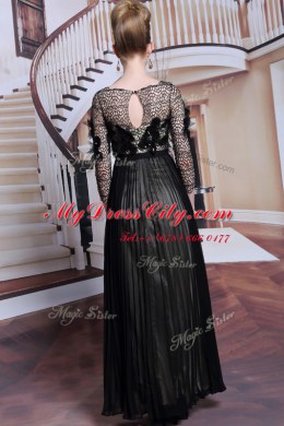 Sequins Asymmetric 3 4 Length Sleeve Clasp Handle Dress for Prom Black Chiffon
