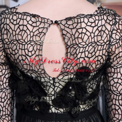 Sequins Asymmetric 3 4 Length Sleeve Clasp Handle Dress for Prom Black Chiffon