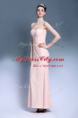 Sleeveless Chiffon Ankle Length Side Zipper Prom Dress in Baby Pink with Appliques
