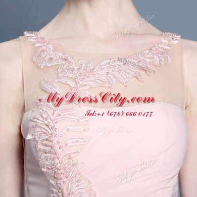 Sleeveless Chiffon Ankle Length Side Zipper Prom Dress in Baby Pink with Appliques