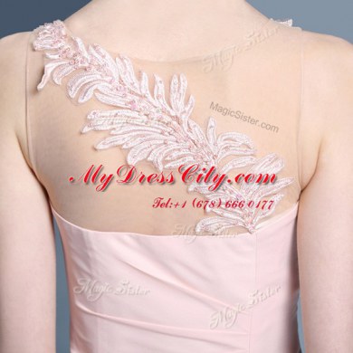 Sleeveless Chiffon Ankle Length Side Zipper Prom Dress in Baby Pink with Appliques
