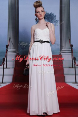 Glittering Floor Length White Prom Dress Sweetheart Sleeveless Side Zipper
