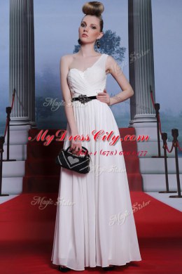 Glittering Floor Length White Prom Dress Sweetheart Sleeveless Side Zipper