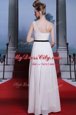 Glittering Floor Length White Prom Dress Sweetheart Sleeveless Side Zipper