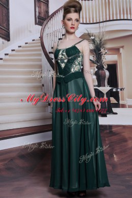 Glorious Chiffon Sleeveless Floor Length Dress for Prom and Embroidery